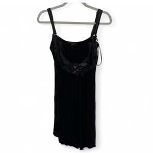 Y2K BCBG MaxAzria Black Faux Leather Straps Mini Dress